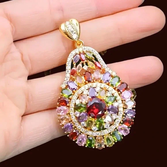 Multicolor Gemstone Pendant Necklace. - Picture 4 of 6